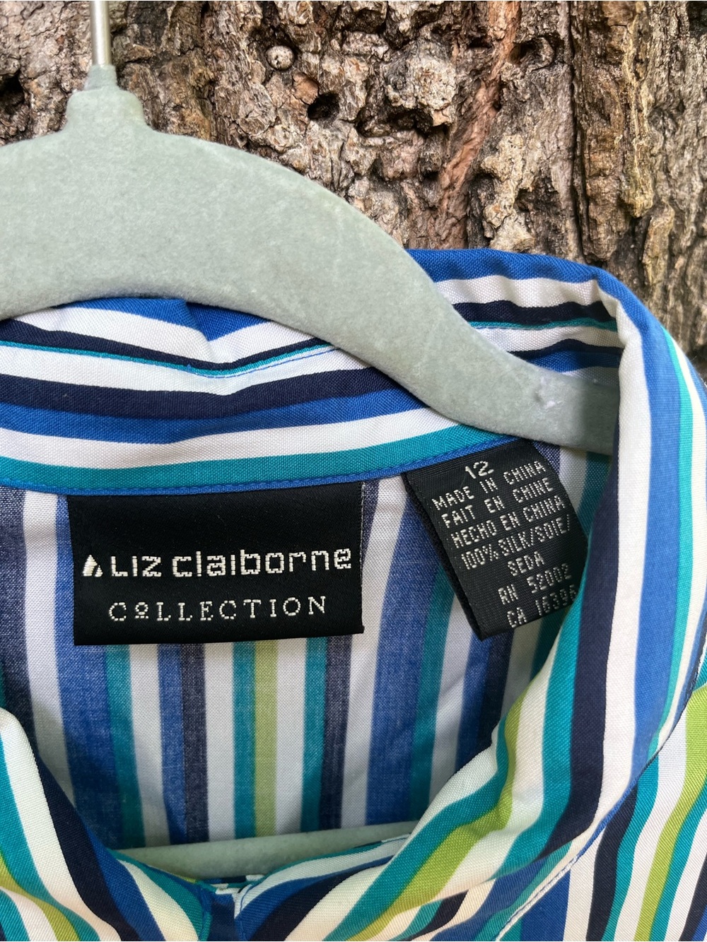 Liz Claiborne Silk Button front Vibrant colors Striped womens lightweight 12 - Picture 4 of 5